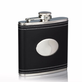 Leather Hip Flask Personalised – Black, 3 of 5