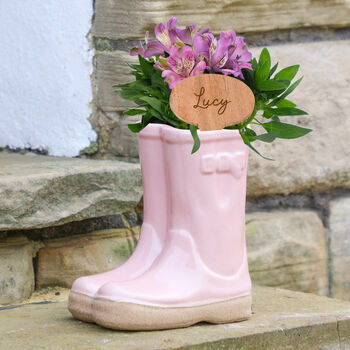 Personalised Pink Welly Boots Garden Planter, 3 of 11