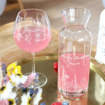 Personalised Engraved Wildflower Glass Wine Carafe, 3 of 4