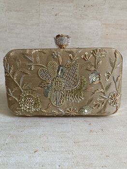 Gold Raw Silk Rectangular Clutch Bag, 4 of 10