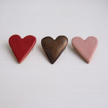 Handmade Ceramic Valentines Heart Badge Pink Red Gold, 7 of 11