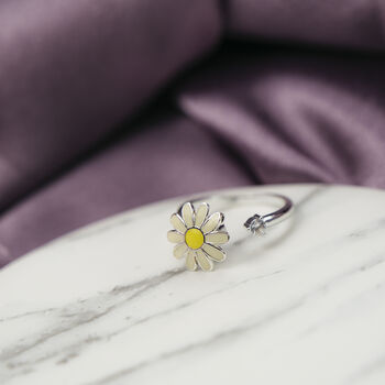 White Spinner Sunflower Floral Fidget Daisy Stress Ring, 5 of 9