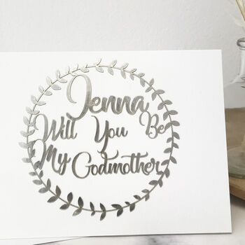 Personalised Silver Garland Be My Godmother Card, 4 of 8