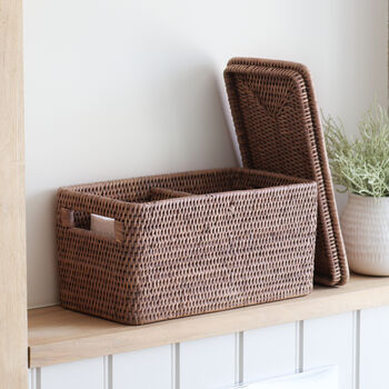 Marbury Taupe Rattan Lidded Bathroom Storage Basket, 4 of 4