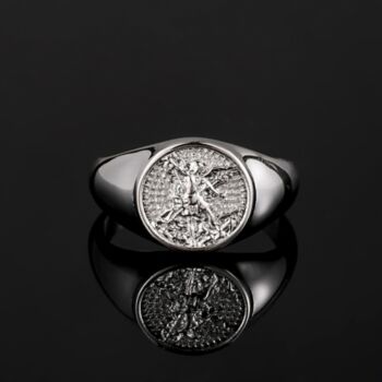 Saint Michael Small Signet Ring Gold Plated Stainless Steel Ring For Men, 11 of 12