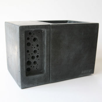Charcoal Concrete Planter With Bee Hotel Beepot, 10 of 11