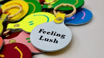 'Feeling Lush' Smilie Leather Keyring In Green, 2 of 3