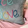 Peace And Love Embroidered Velvet Cushion, thumbnail 3 of 5