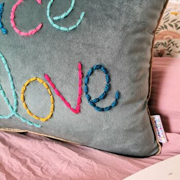 Peace And Love Embroidered Velvet Cushion, 3 of 5