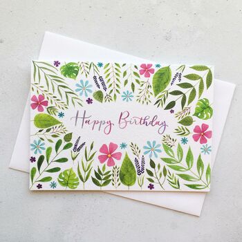 'Happy Birthday' Floral Watercolour Card, 2 of 3