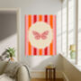 Butterfly Bight Stripy Pink Art Print, thumbnail 2 of 4