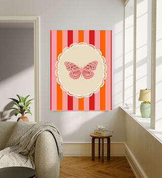 Butterfly Bight Stripy Pink Art Print, 2 of 4