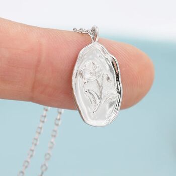 Poppy Flower Oval Pendant Necklace In Sterling Silver, 6 of 10