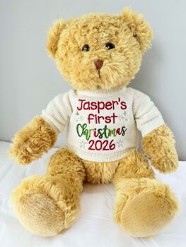Traditional First Christmas Embroidered Personalised Teddy Bear, 3 of 4