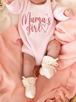 Mama's Girl/Boy Or Daddy's Girl/Boy Embroidered Baby Long Sleeve Knitted Romper, 3 of 12