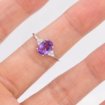 Genuine Amethyst Oval Ring In Sterling Silver, 3 of 11