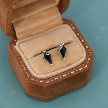 Sterling Silver Extra Tiny Black Cz Rhombus Stud Earrings, 2 of 12