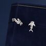 Mismatched Scuba Diver And Whale Shark Stud Earrings In Sterling Silver, thumbnail 1 of 12