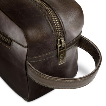 'Stanley' Men's Leather Wash Bag In Chestnut, 6 of 8