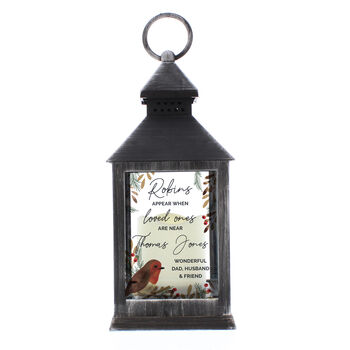 Personalised Robins Appear When Loved Ones Are Near Memorial Black Lantern, 5 of 5