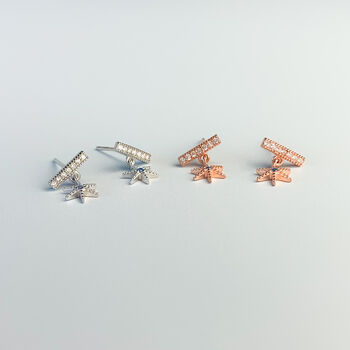 Sterling Silver Crystal Star Dangle Stud Earrings, 2 of 4