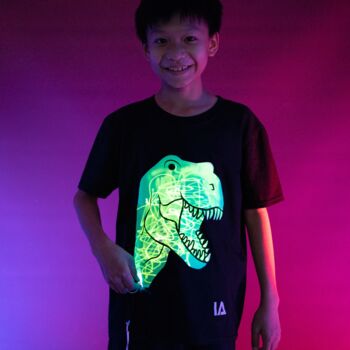 T Rex Dinosaur Interactive Glow In The Dark T Shirt, 6 of 12