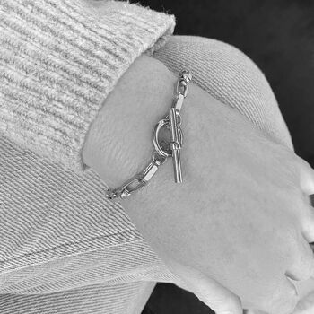 Sterling Silver Chunky Chain Link T Bar Bracelet, 4 of 5