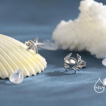 Sterling Silver Mismatched Crab And Starfish Stud Earrings, 2 of 12