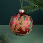 G Decor Hand Painted Glass Christmas Bauble Hanging Decoration Winter Berry Branch Or Golden Poinsettia Red, thumbnail 2 of 4
