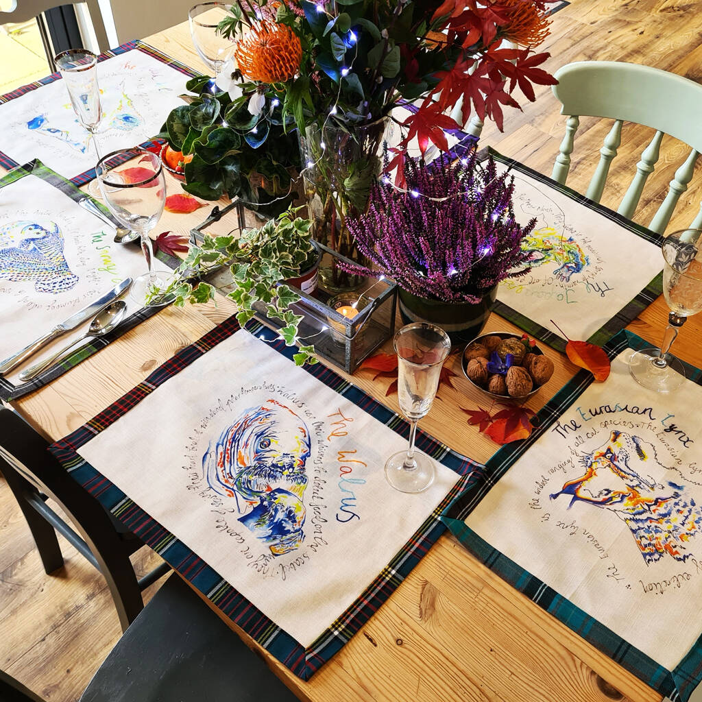 Colourful Winter Animals Placemats By Mindfulmess Art