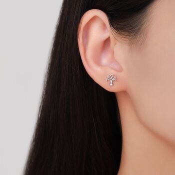 Mismatched Robin Bird And Tree Stud Earrings In Sterling Silver, 6 of 12
