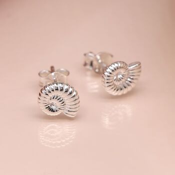Sterling Silver Ammonite Shell Stud Earrings, 2 of 10