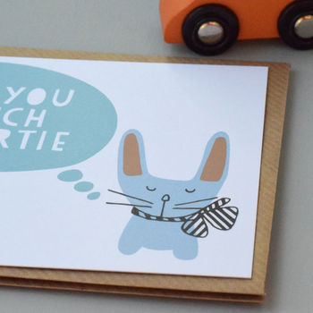 12 Personalised Bunny With A Bow Blue Thank You Cards, 2 of 3