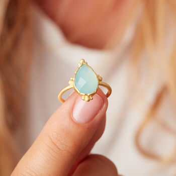 Aqua Chalcedony 18 K Gold And Silver Pear Shaped Ring, 5 of 12