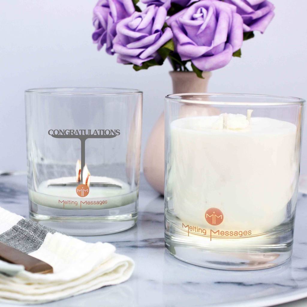 'congratulations' hidden message scented candle by melting messages