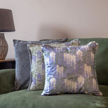 Wisteria Purple Patterned Fringe Cotton Cushion, 8 of 8