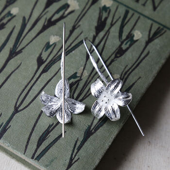 Sterling Silver Blooming Lily Statement Drop Earrings, 2 of 6