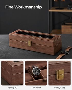 Velvet Lining Watch Box Six Slots Display Storage Case, 4 of 6