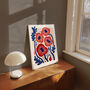 Red And Blue Abstract Flowers Art Print, thumbnail 2 of 4