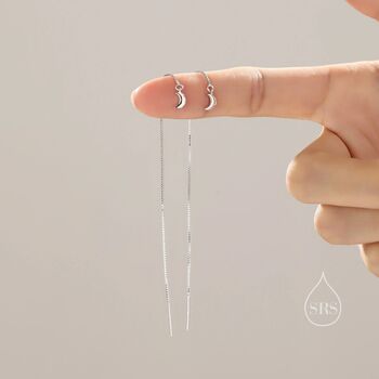 Crescent Moon Threader Earrings In Sterling Silver, 11 of 11