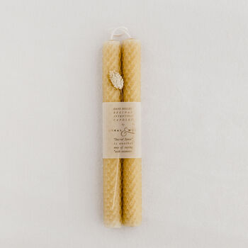Set Of Two Honeycomb Beeswax Intention Candles, 2 of 2