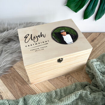 Personalised Modern Any Occasion Circle Photo Memory Box Five Sizes 16cm | 20cm | 26cm | 30cm | 36cm, 5 of 9