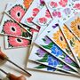 Linocut Joy Bloom Flower Notecards Set Of 12, thumbnail 6 of 12