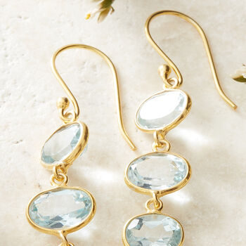 Blue Topaz Gold Plated Silver Pebble Drop Earrings, 2 of 9
