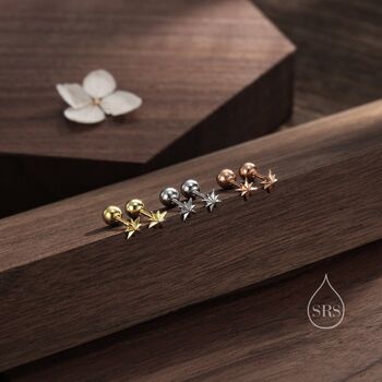 Tiny Starburst Screw Back Earrings In Sterling Silver, 2 of 10