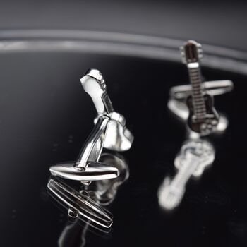 Guitar Silver Cufflinks Gift For Musicians 316 L Stainless Steel Rock Accessory, 4 of 5