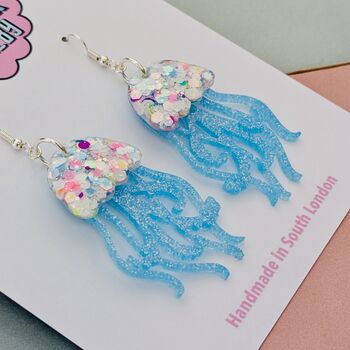 Handmade Resin Jellyfish Earrings That Wiggle With Every Step, 4 of 12