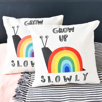 Grow Up Slowly Personalised Rainbow Cushion, 4 of 5