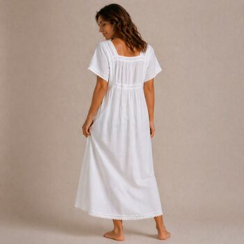 Women's White Cotton Victorian Short Sleeve Nightdress Front Panel, 2 of 4