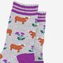 Highland Cow Scottish Thistles Bamboo Ankle Socks Women's Grey Purple, thumbnail 2 of 4